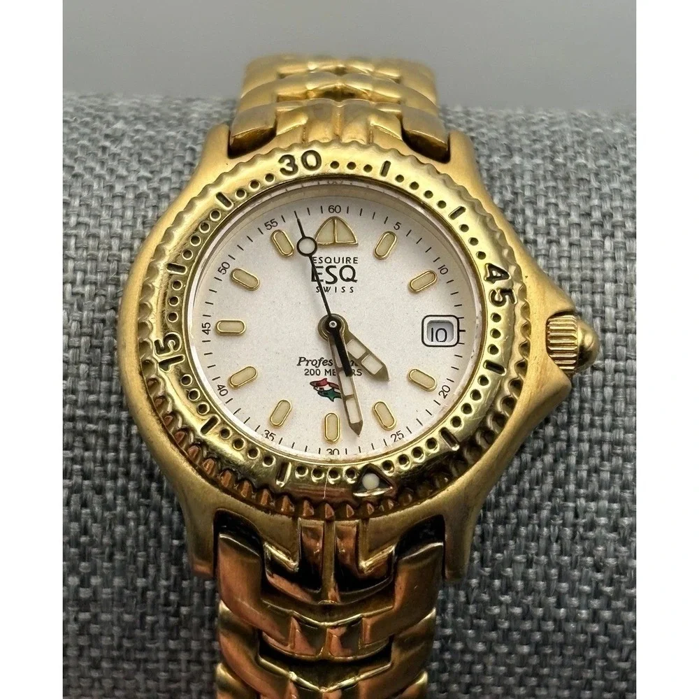 ESQ Esquire Swiss Gold Tone Diver Watch 200M Professional 7